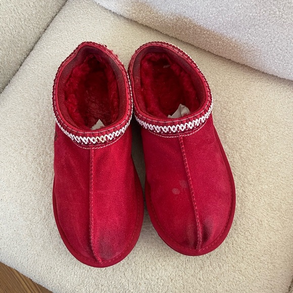 UGG Tasman Rare Samba Red With Red Sole Suede Sheepskin Slip-ons Size 7 - Picture 4 of 5